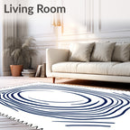 Navy Blue Abstract Swirl Oval Rug