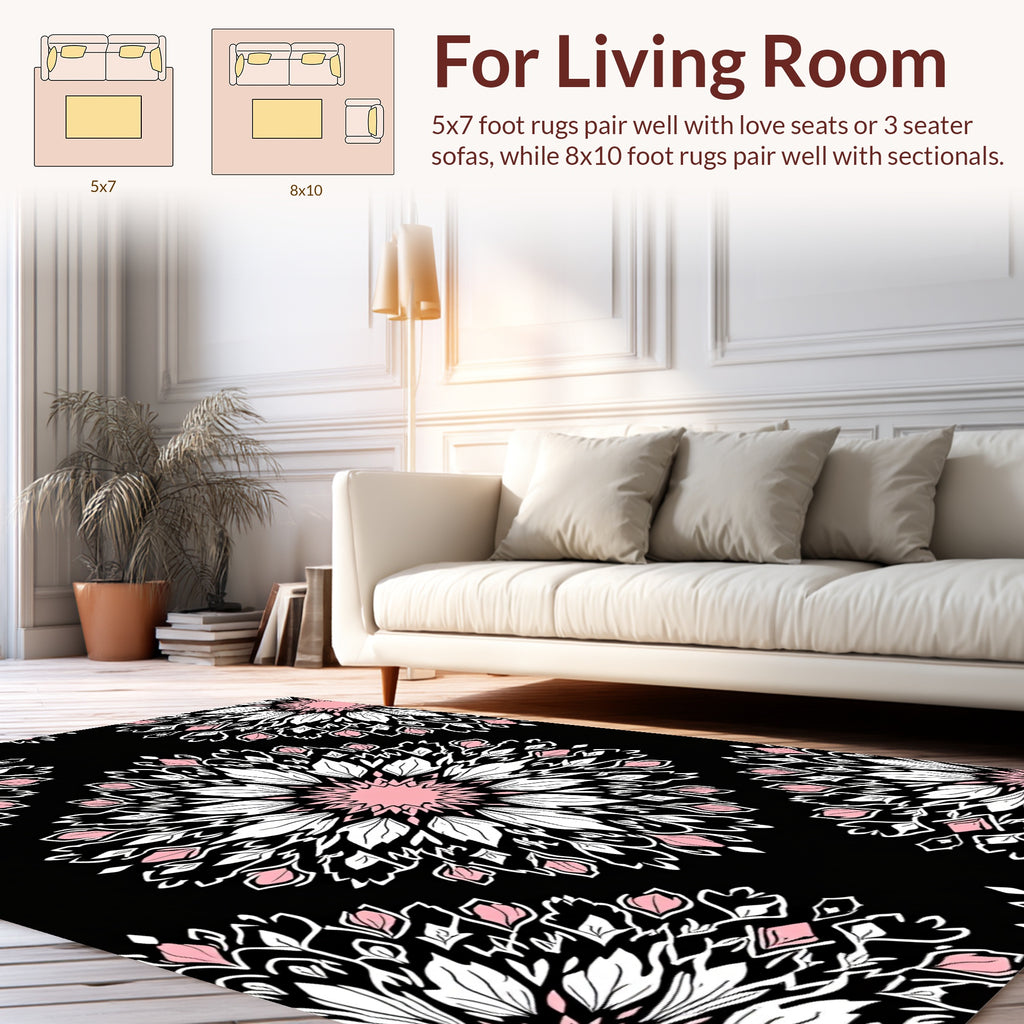 Pink White Floral Mandala Pattern Rug