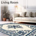 Navy Blue Vintage Floral Medallion Rug