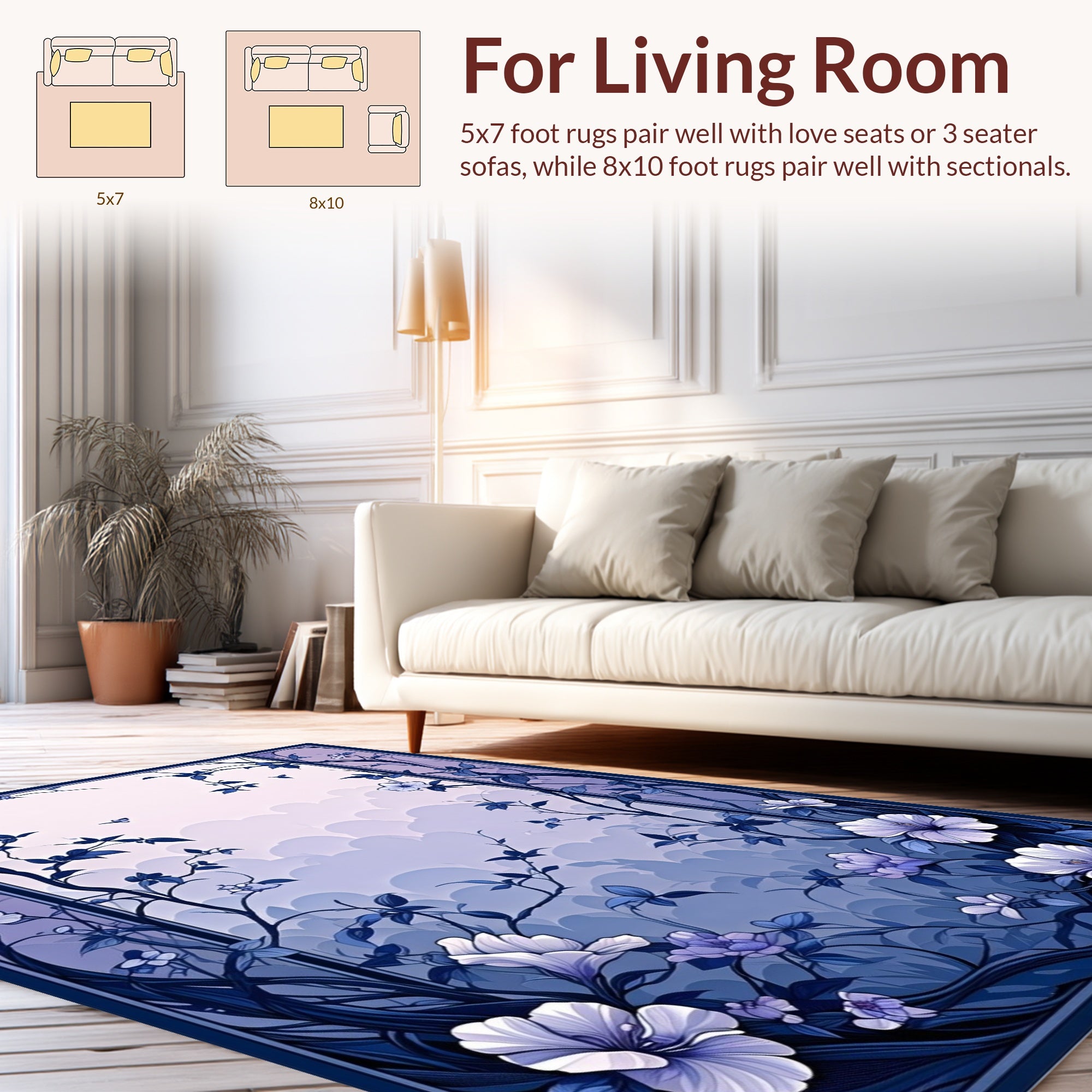 Floral Whimsy Cloud Blue Pattern Design Rug