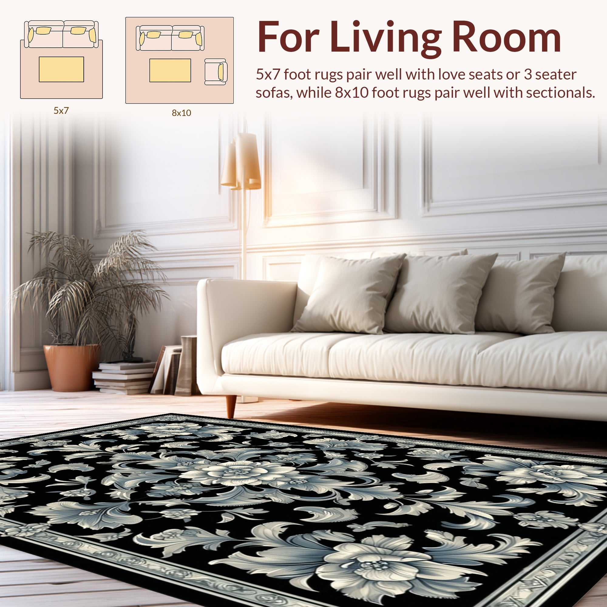 Elaborate Floral Scrollwork Pattern Rug