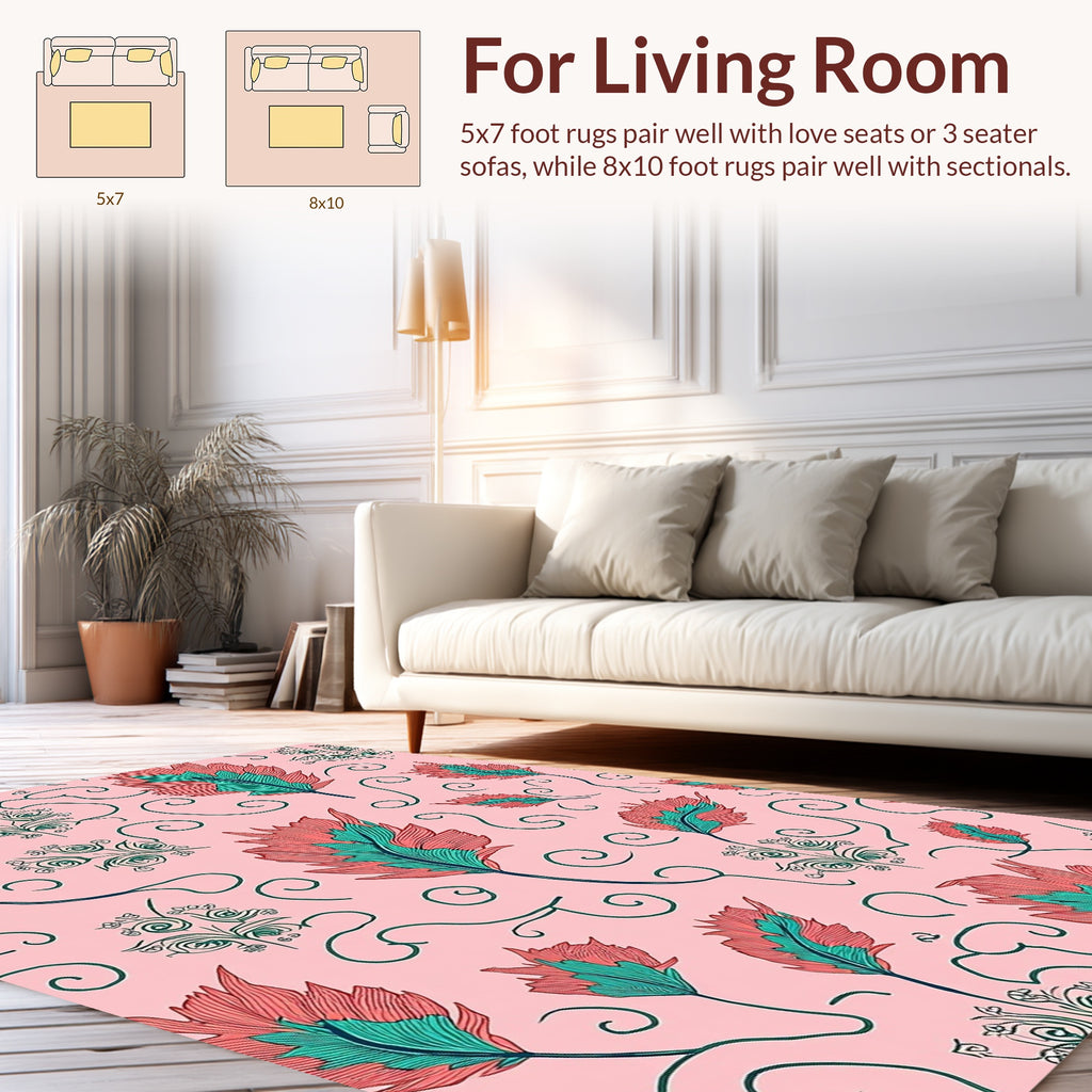 Feather Floral Swirl Pattern Design Rug
