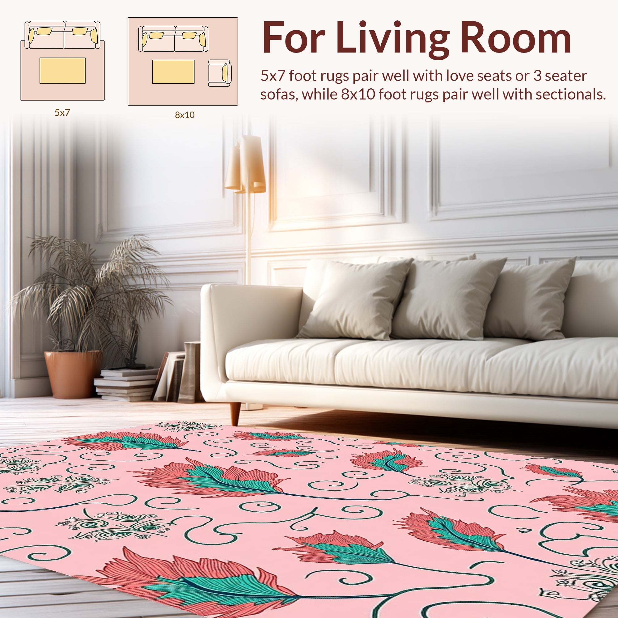 Feather Floral Swirl Pattern Design Rug