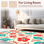 Bold Red Teal Floral Motif Rug