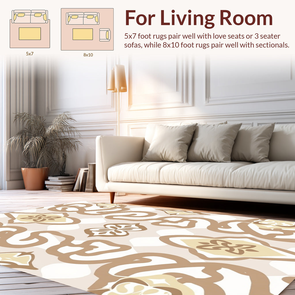 Tan And Cream Paisley Patterned Rug