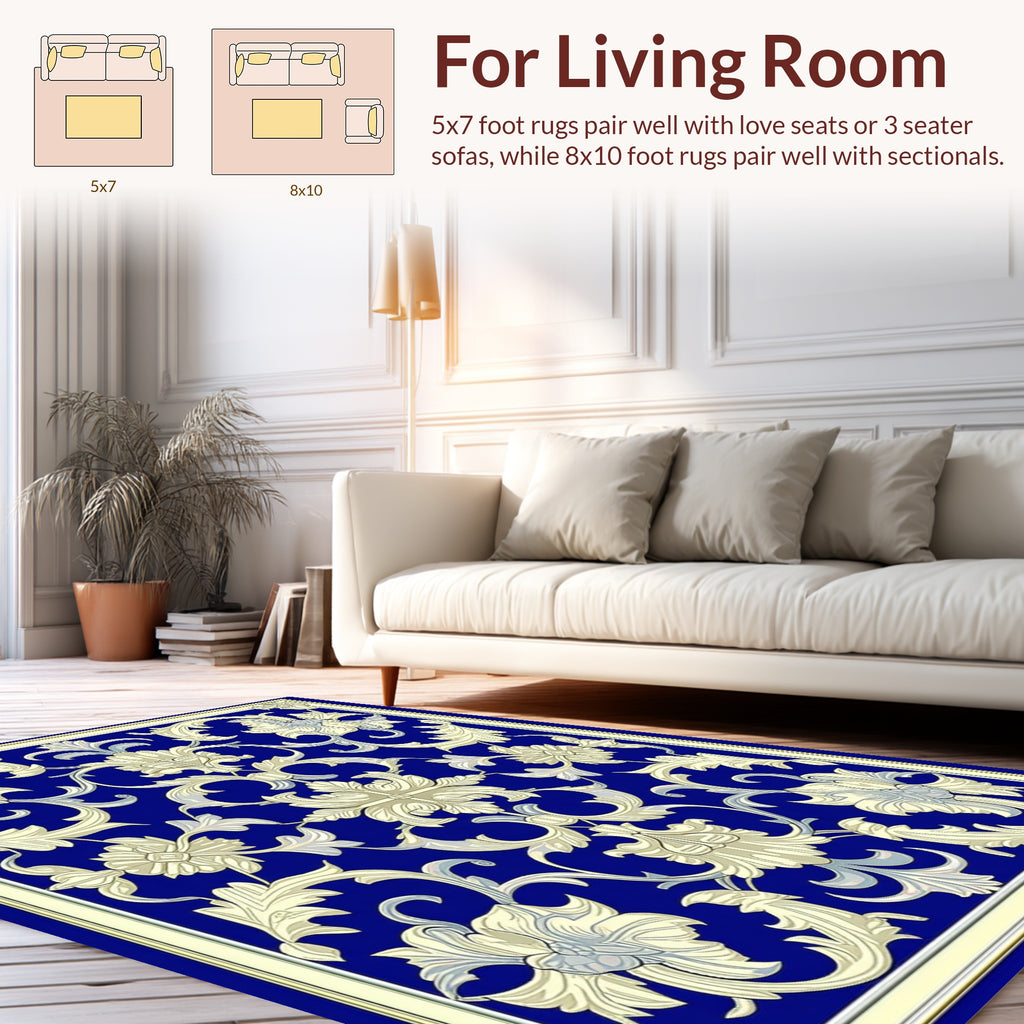 Ornate Floral Scrollwork Pattern Design Rug