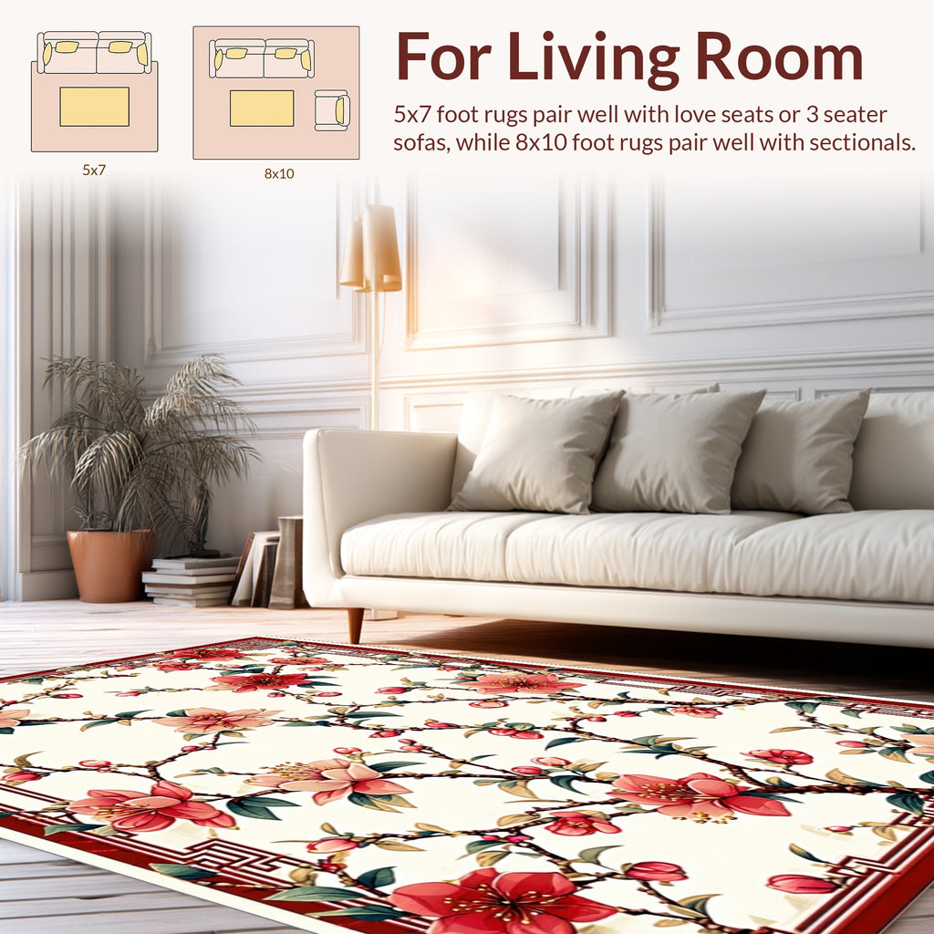 Lush Cherry Blossom Branch Pattern Rug