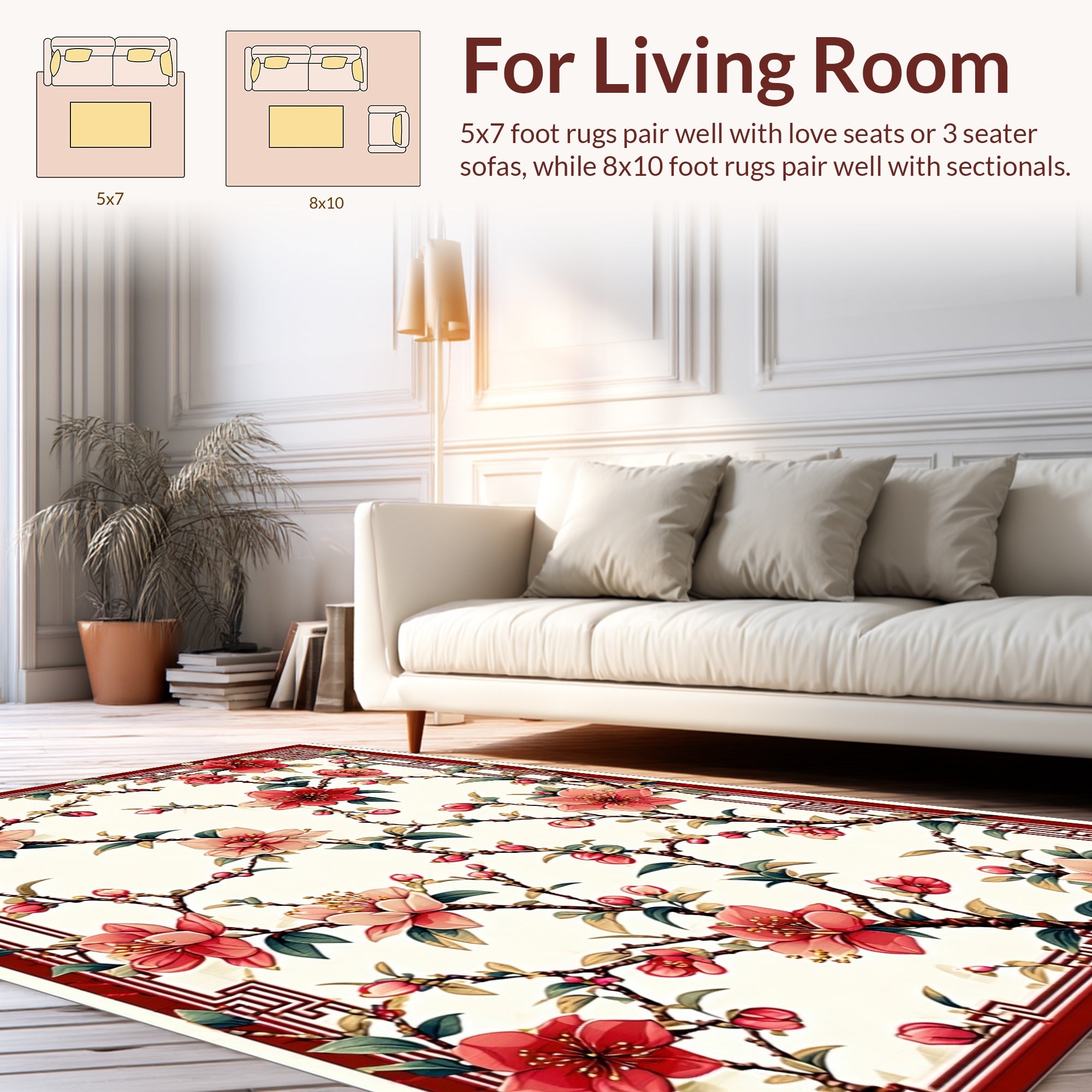 Lush Cherry Blossom Branch Pattern Rug