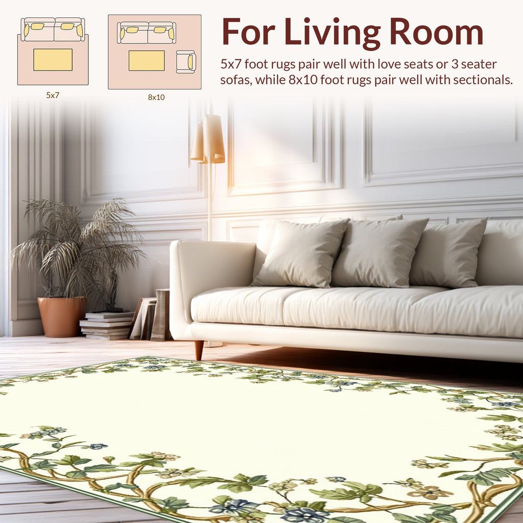 Botanical Floral Vine Border Rug