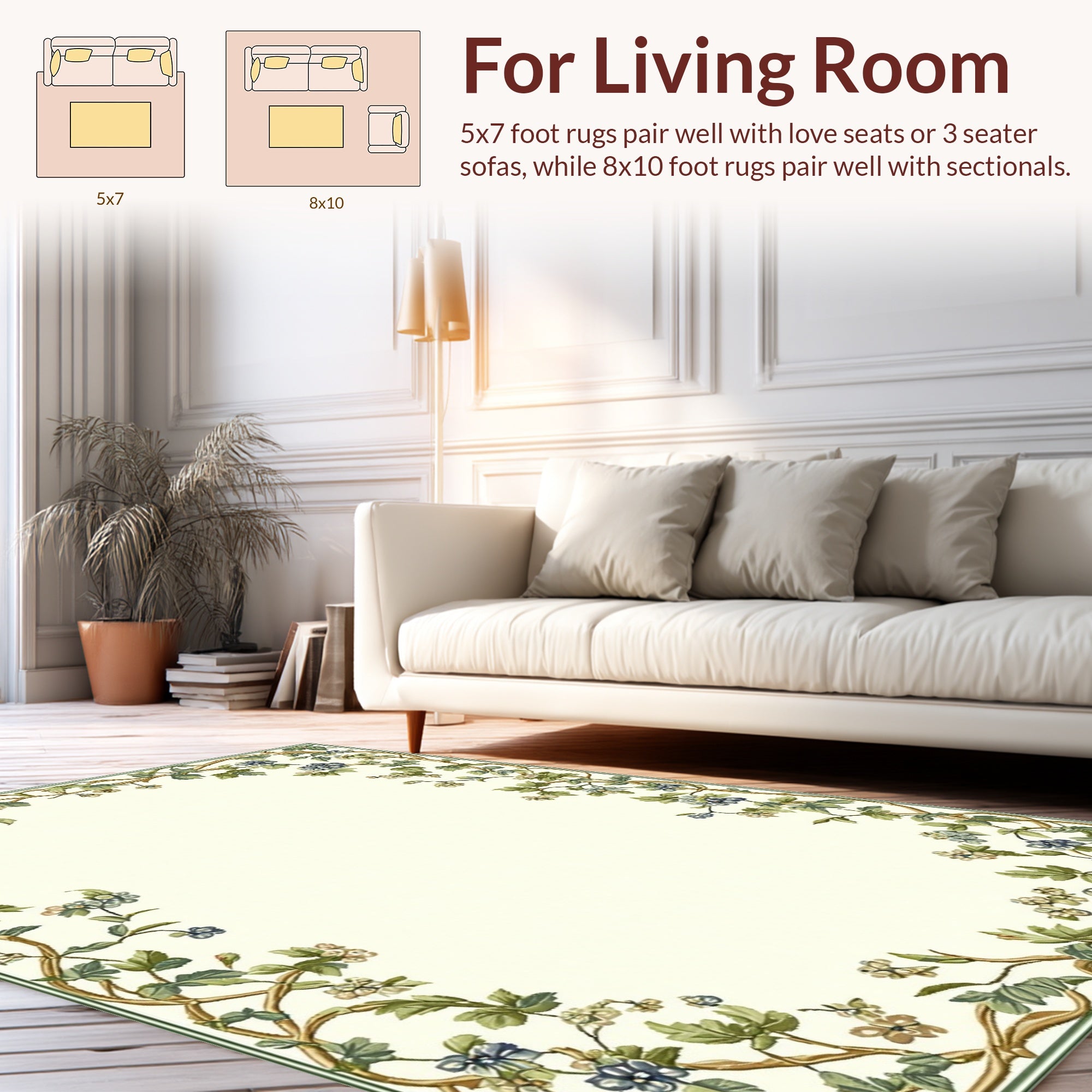 Botanical Floral Vine Border Rug