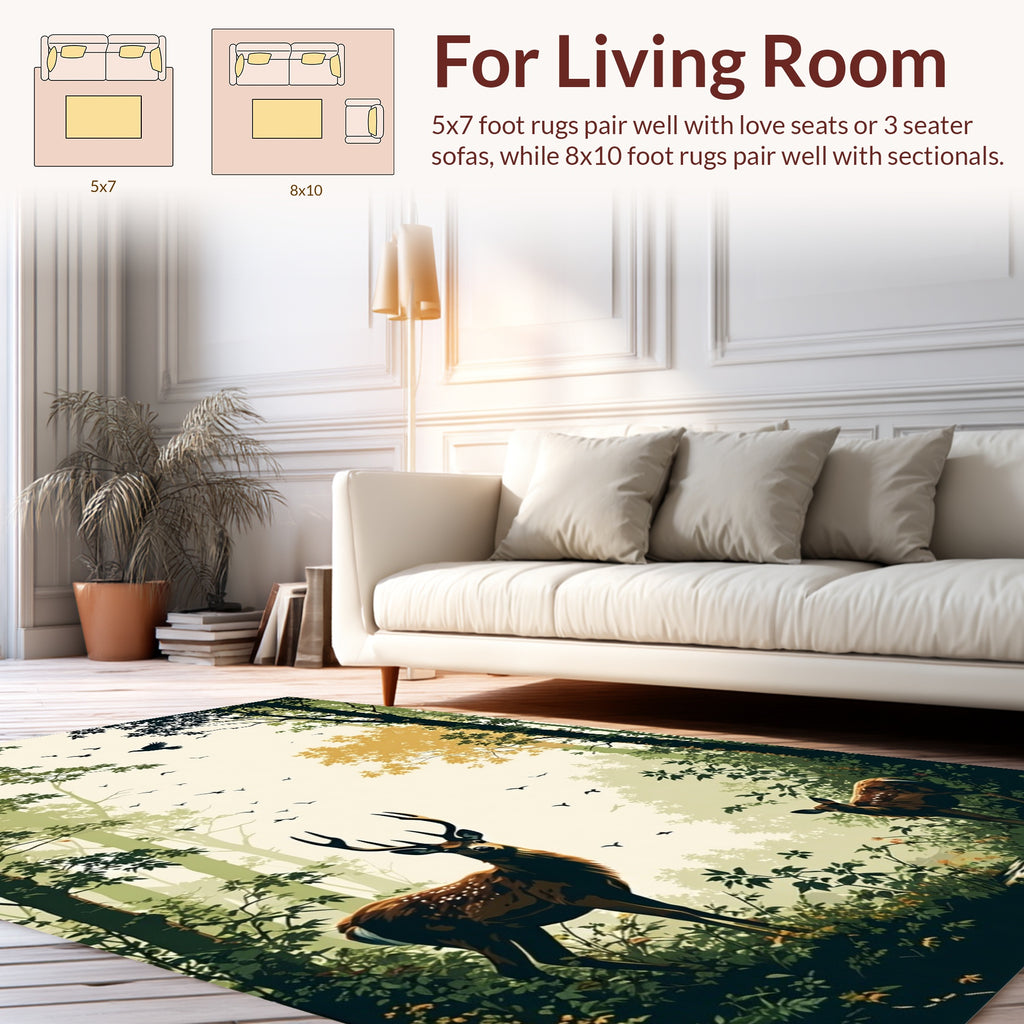 Forest Woodland Scene With Deer Flock Rug