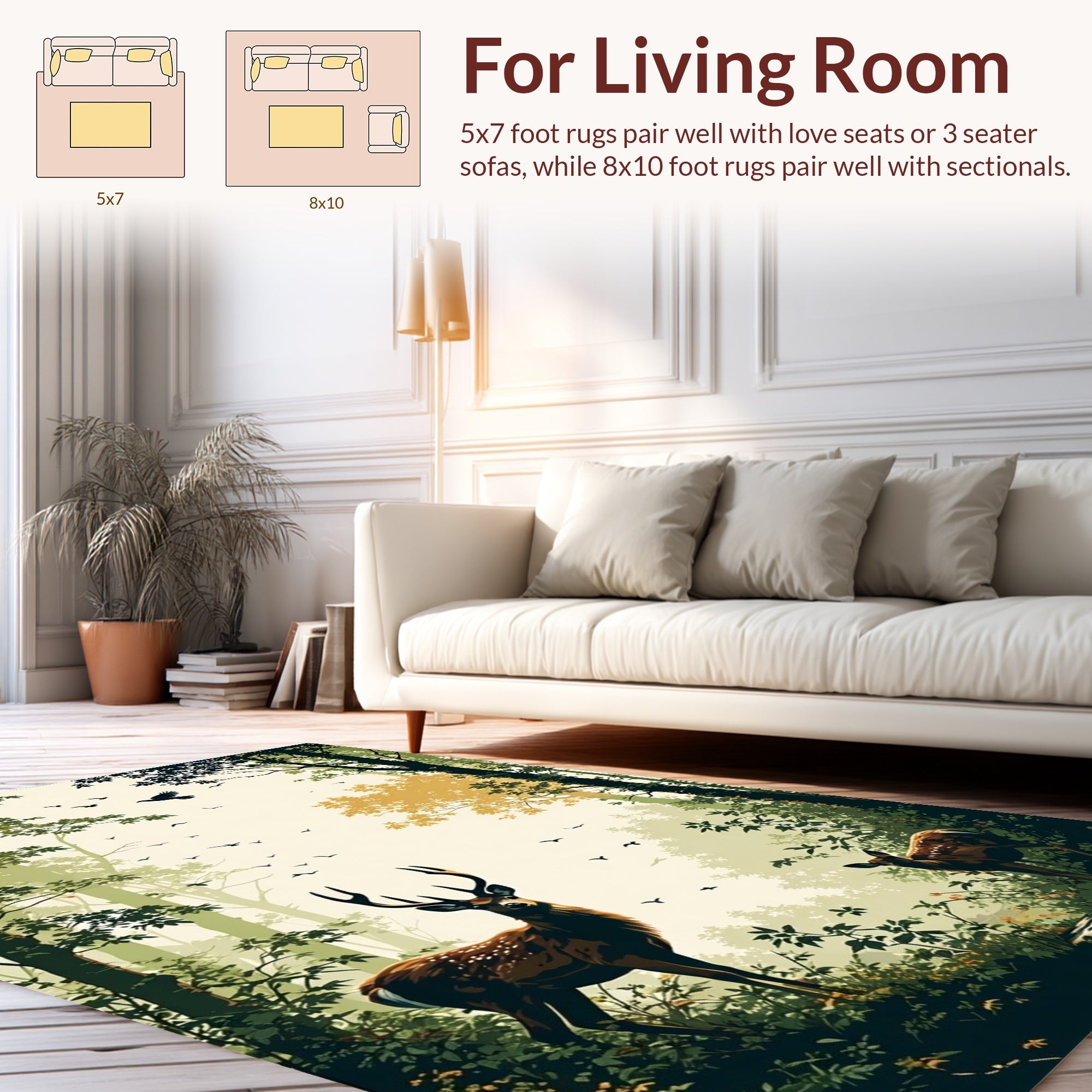 Forest Woodland Scene With Deer Flock Rug