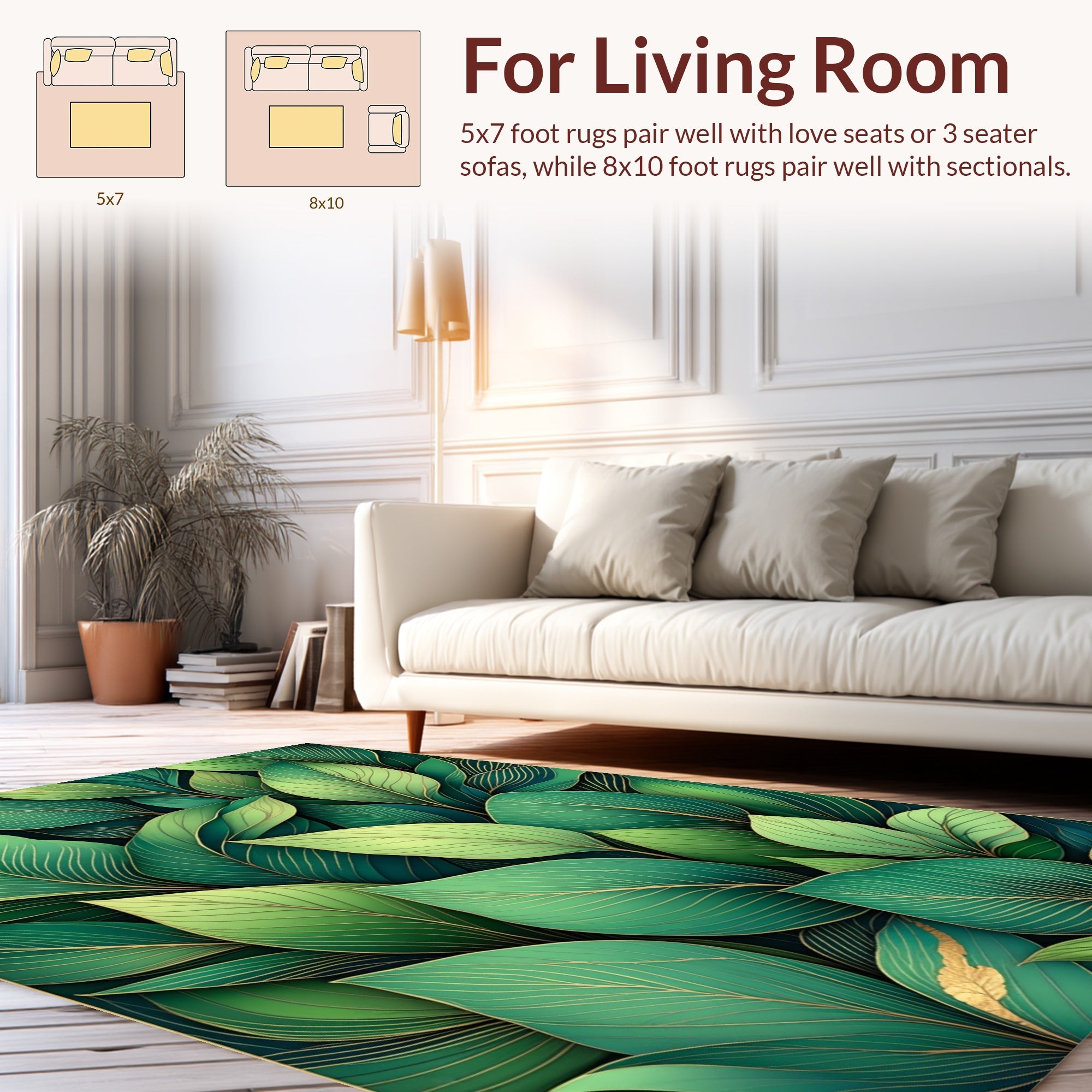 Lush Green Leafy Pattern Rug