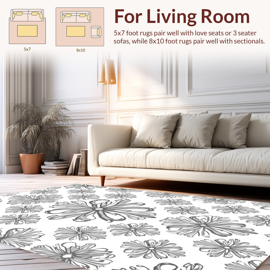 Ornate Grey Floral Pattern Rug