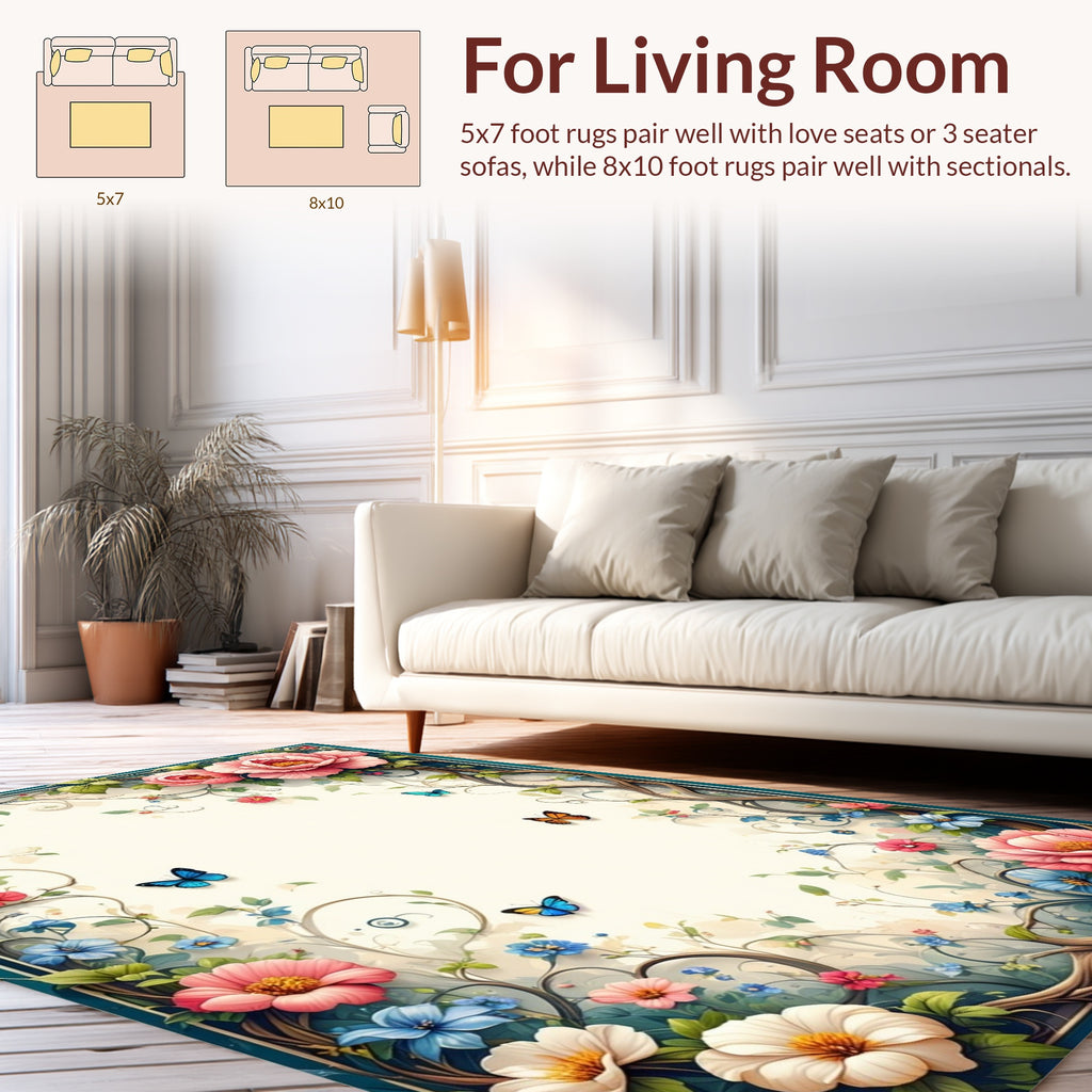 Enchanting Floral Butterfly Botanical Design Rug