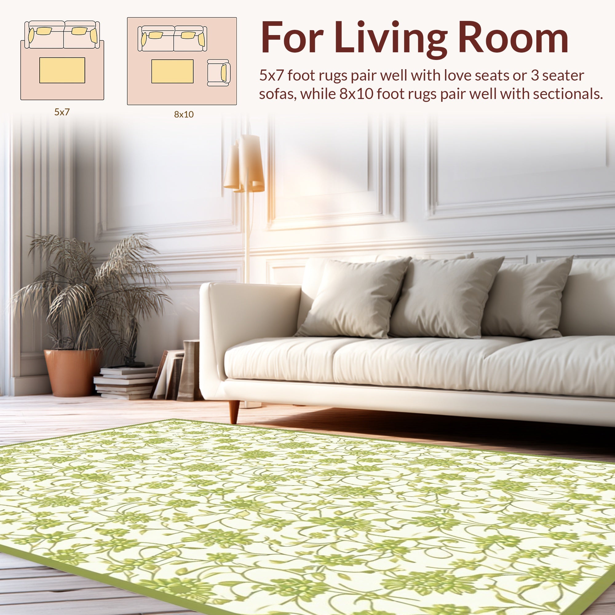 Lush Green Floral Vine Tapestry Design Rug
