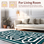 Teal White Geometric Labyrinth Rug