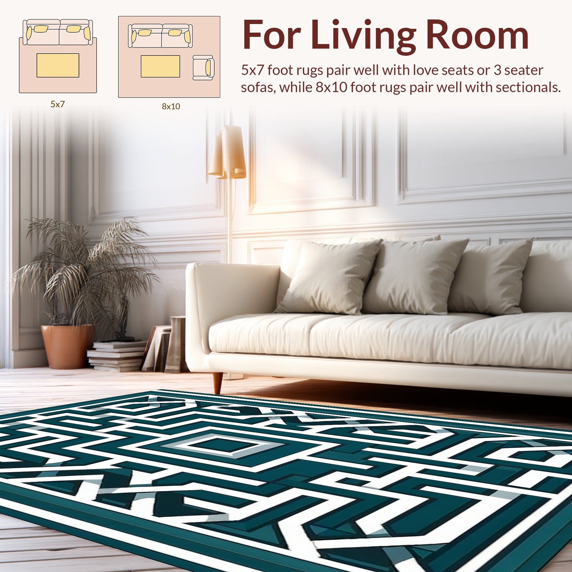 Teal White Geometric Labyrinth Rug
