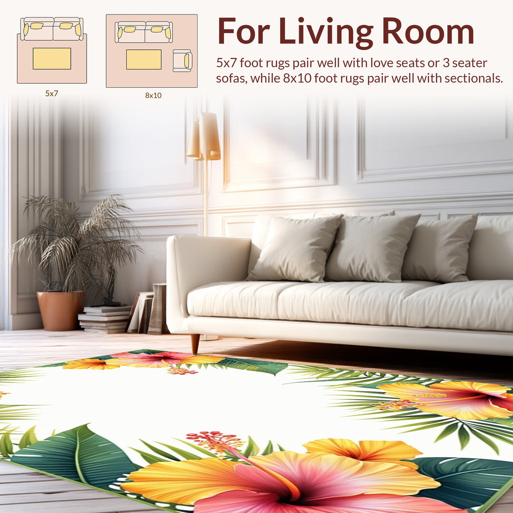 Tropical Hibiscus Floral Pattern Rug
