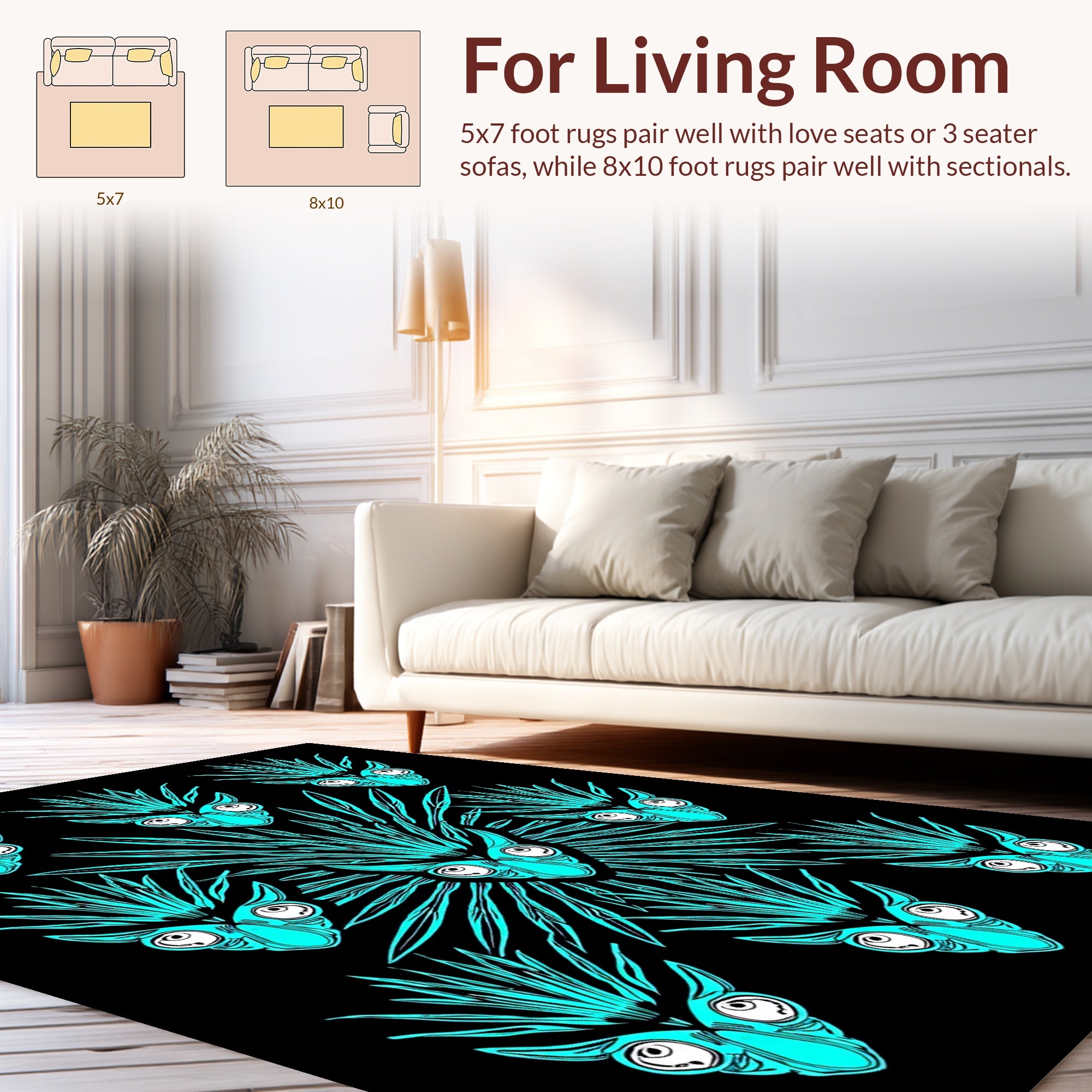 Striking Teal Black Abstract Portrait Pattern Rug