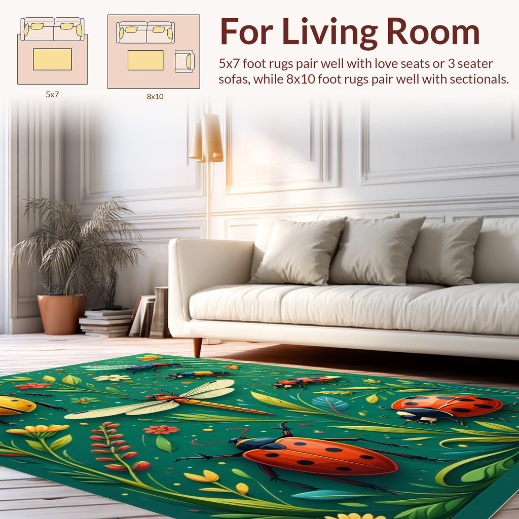 Vibrant Insect Floral Pattern Rug