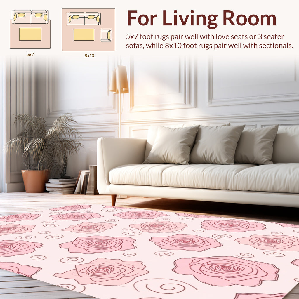 Pink Rose Vine Pattern Rug