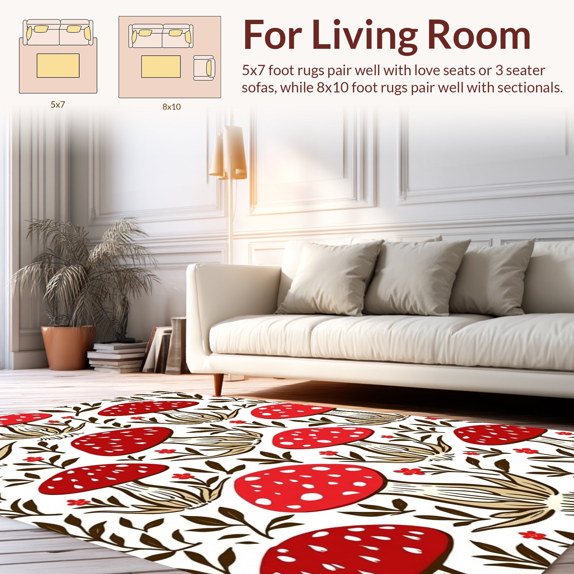 Whimsical Red Mushroom Nature Pattern Rug