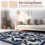 White Swirl Flora On Deep Blue Rug