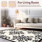 Classic Black Floral Damask Pattern Rug