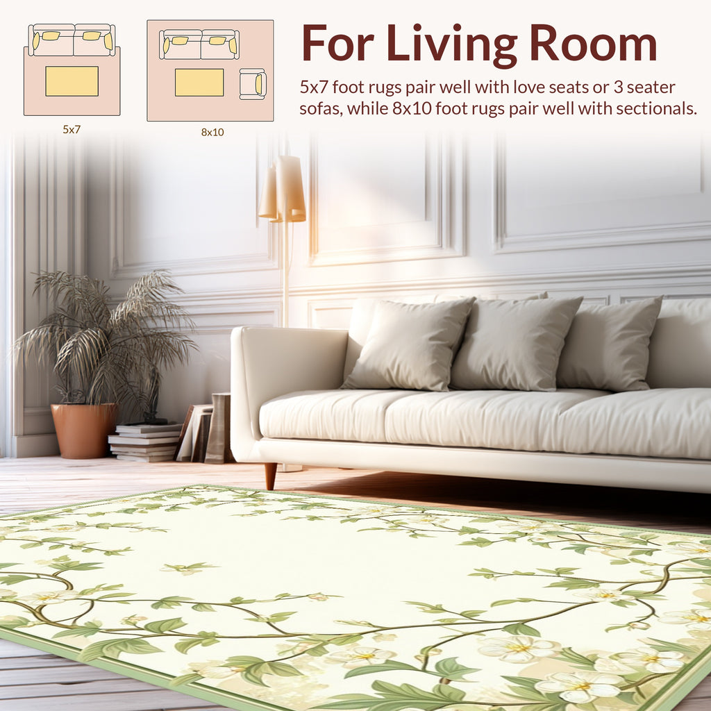 Cream Floral Vine Pattern Rug