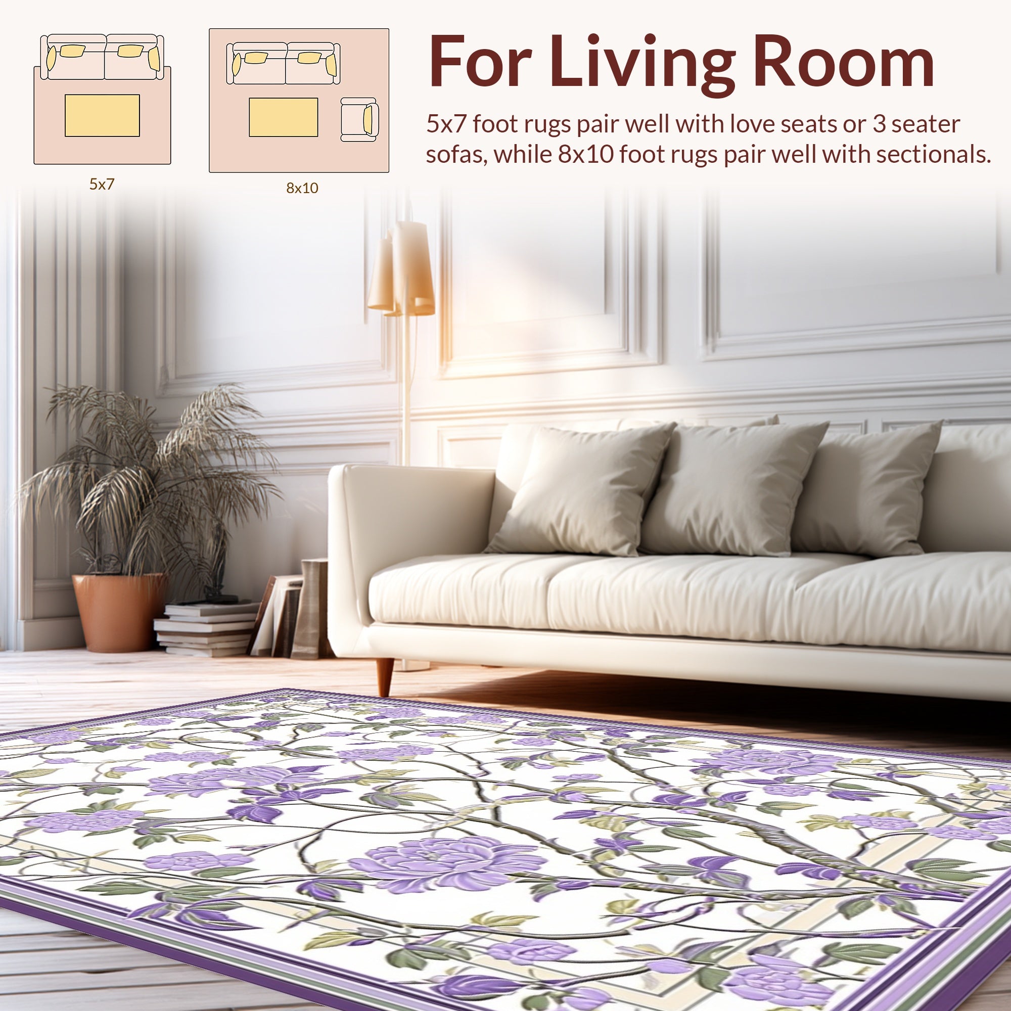 Botanical Vine Lavender Floral Rug