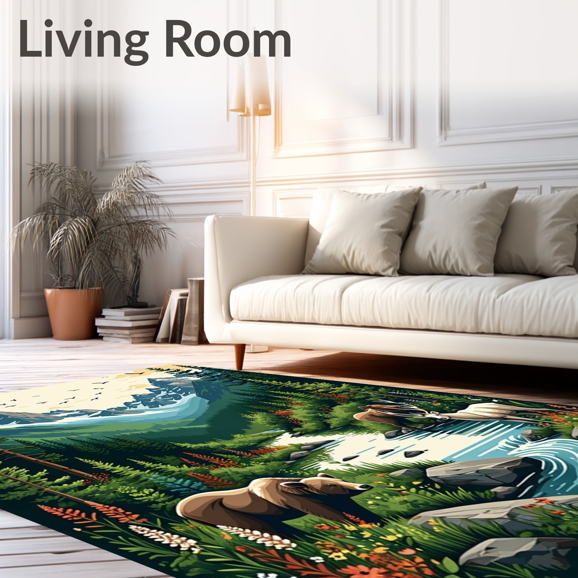 Mountain Woodland Wildlife Scene Rug