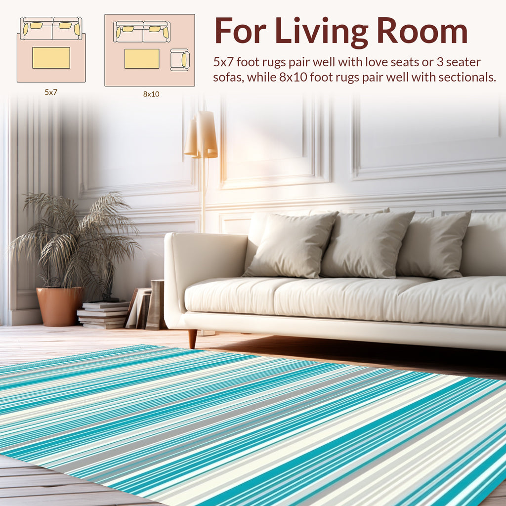 Stripes In Teal Light Gray Rug