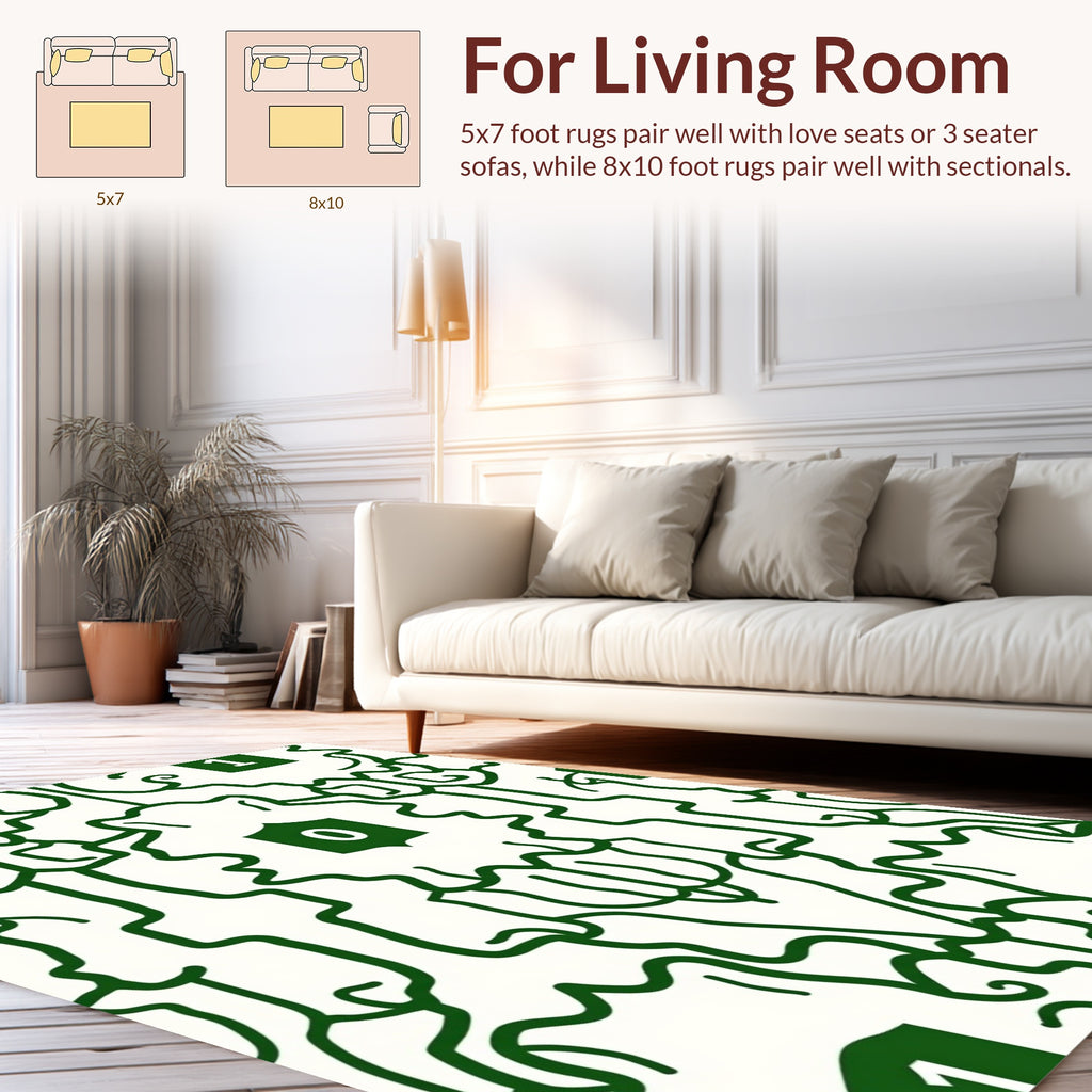 Bold Green White Abstract Motif Rug