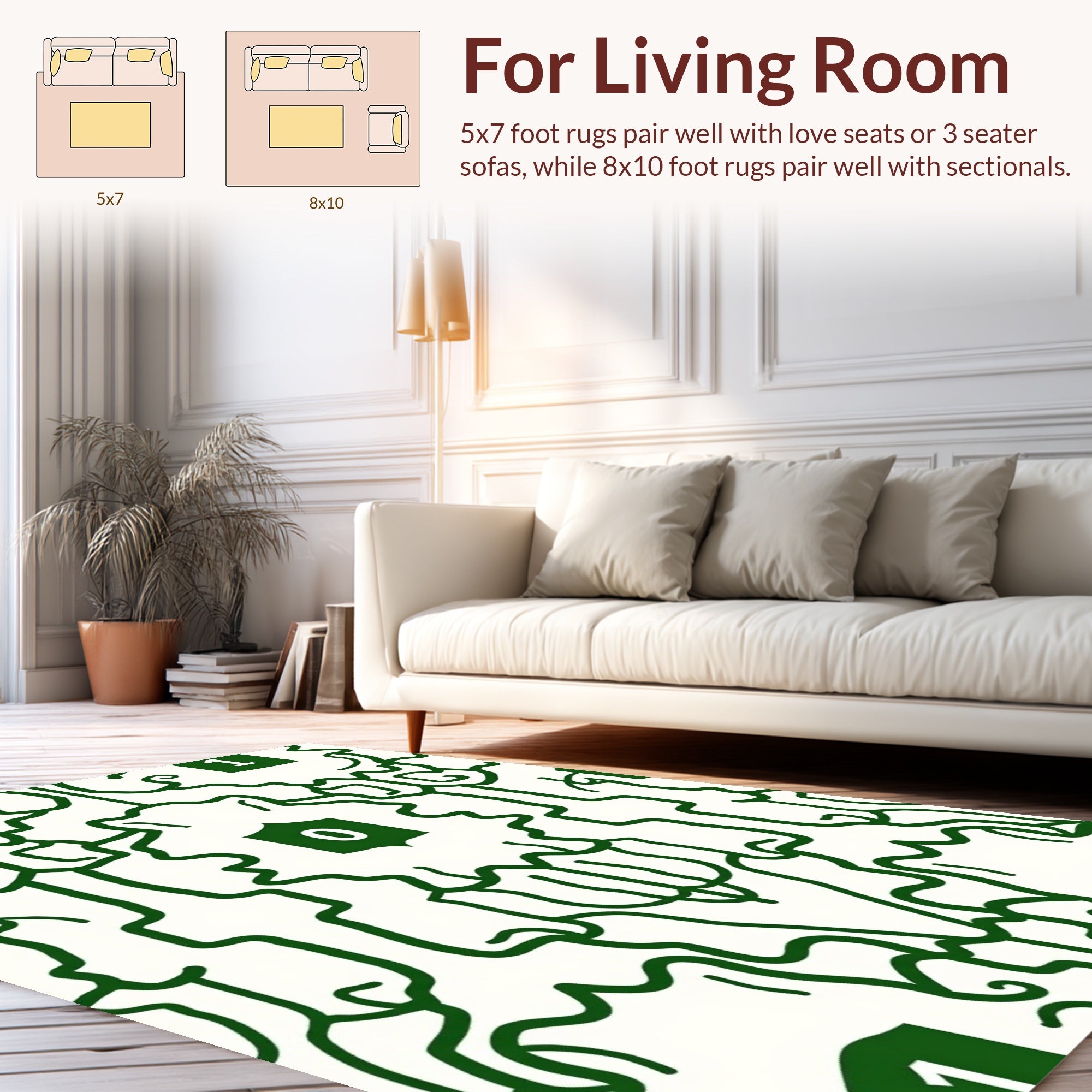 Bold Green White Abstract Motif Rug