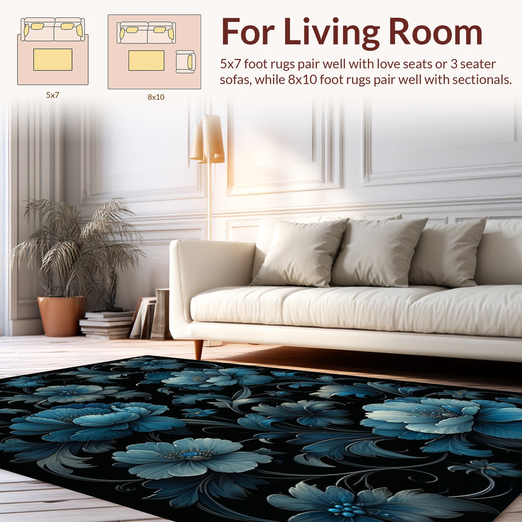 Deep Blue Floral Pattern Rug