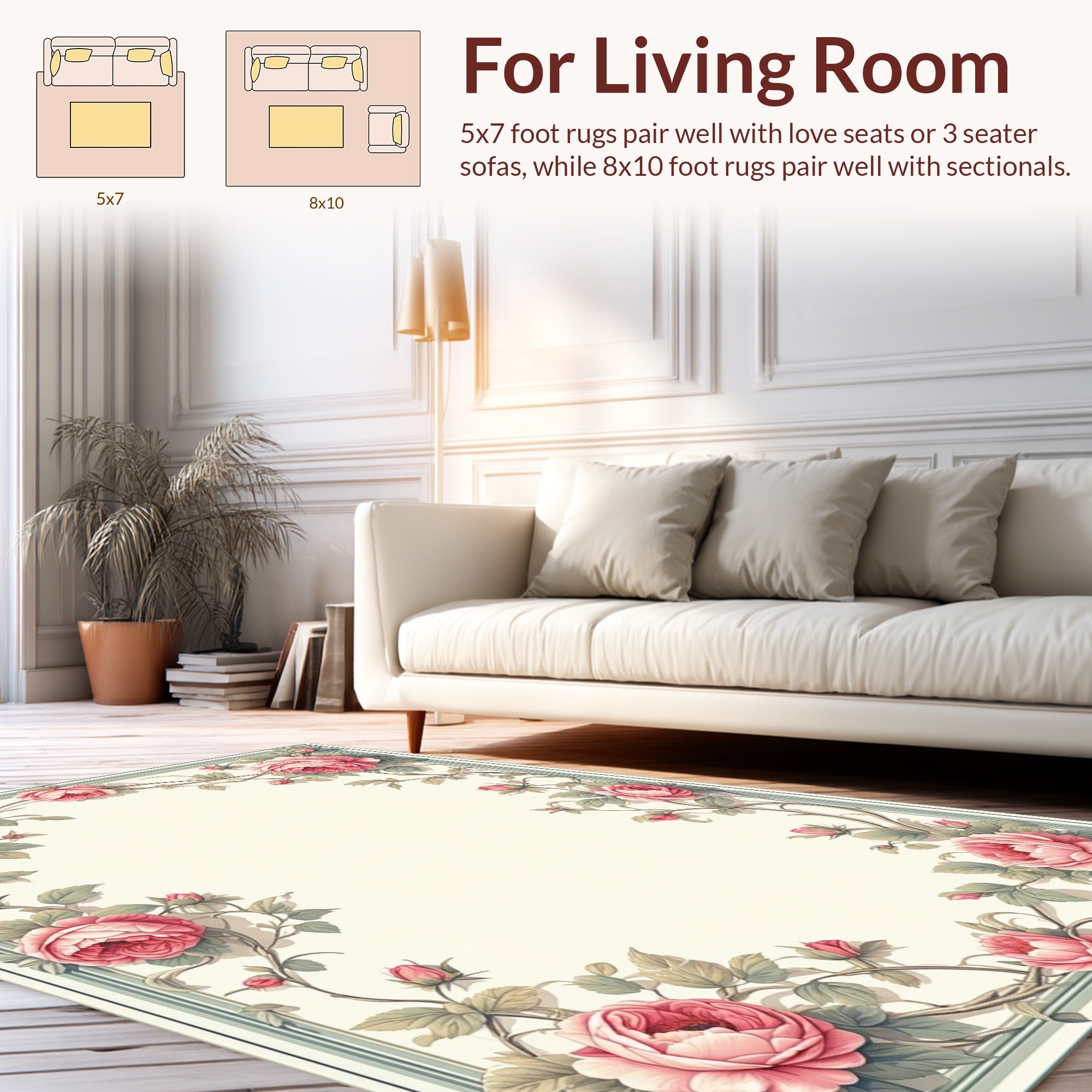 Romantic Pink Roses Floral Vine Design Rug