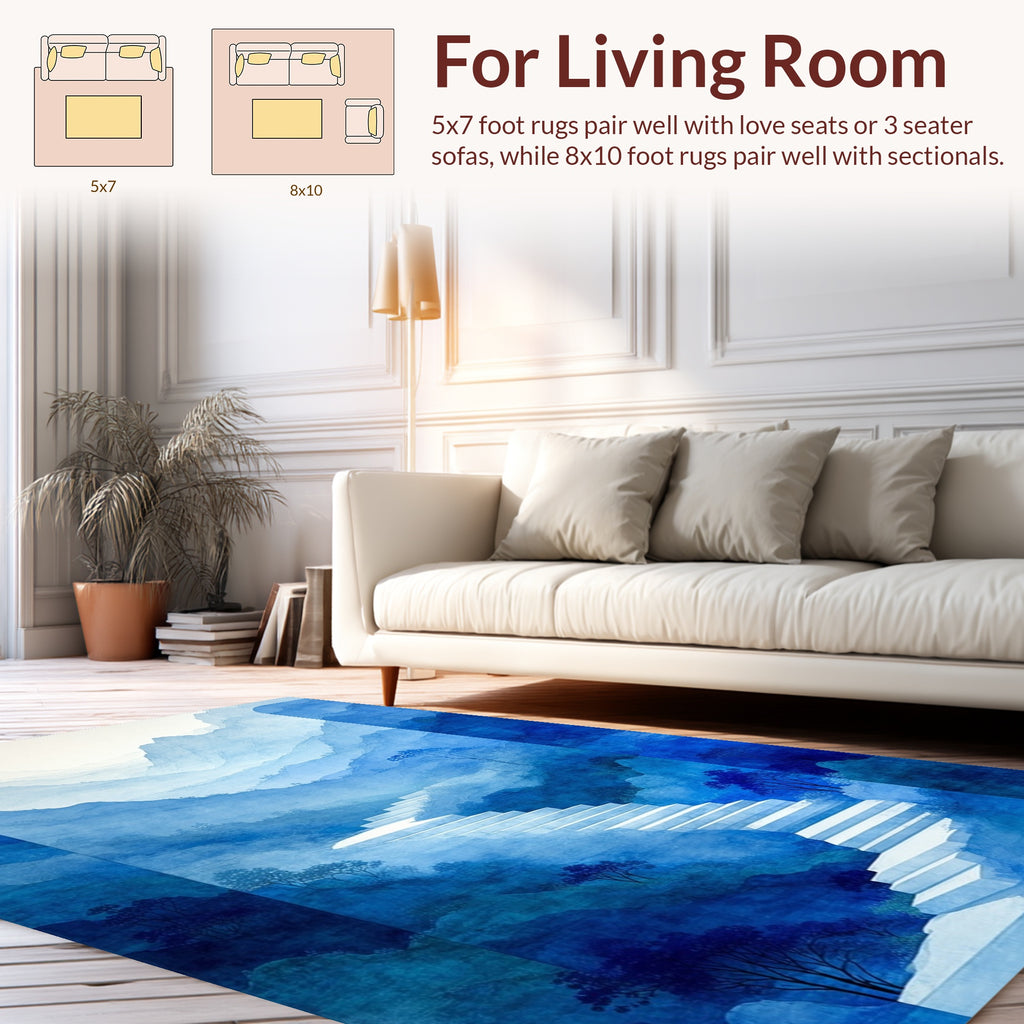 Misty Blue Mountain Staircase Scene Rug