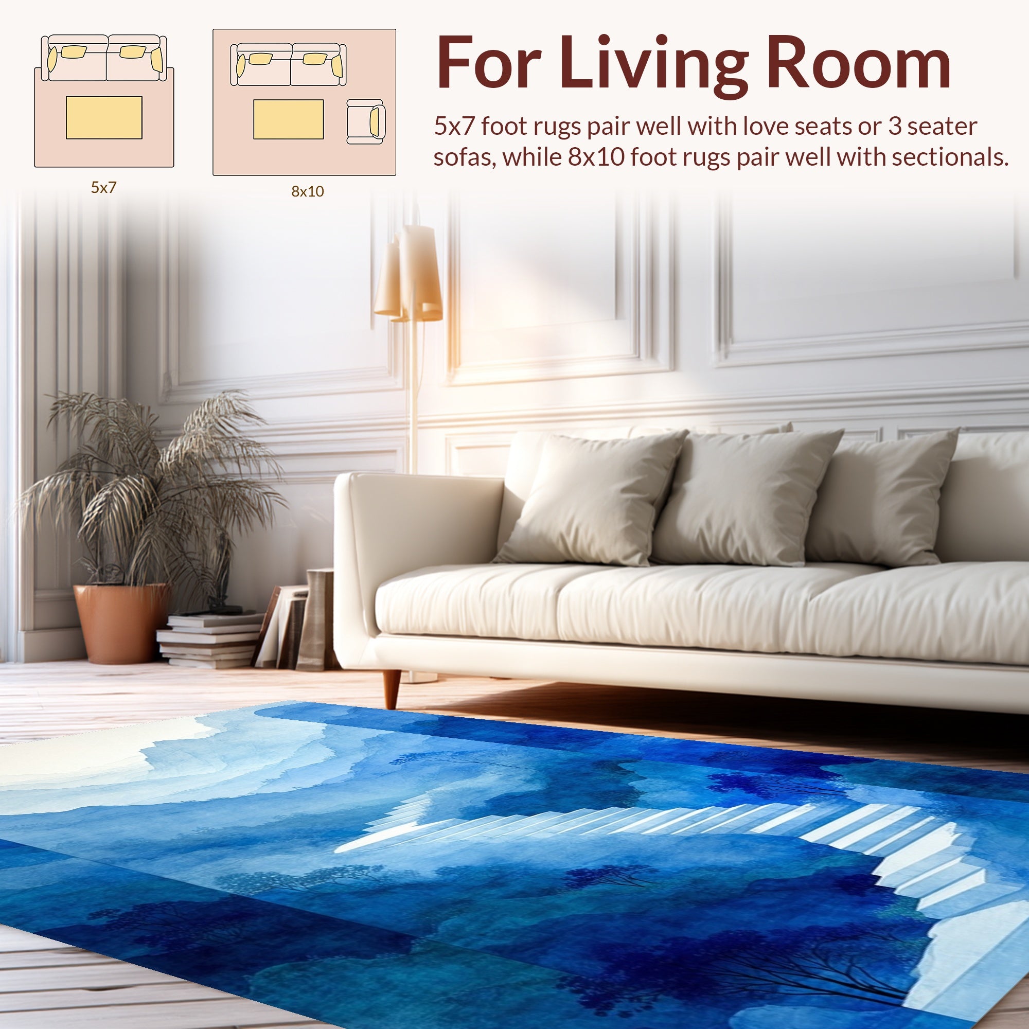 Misty Blue Mountain Staircase Scene Rug