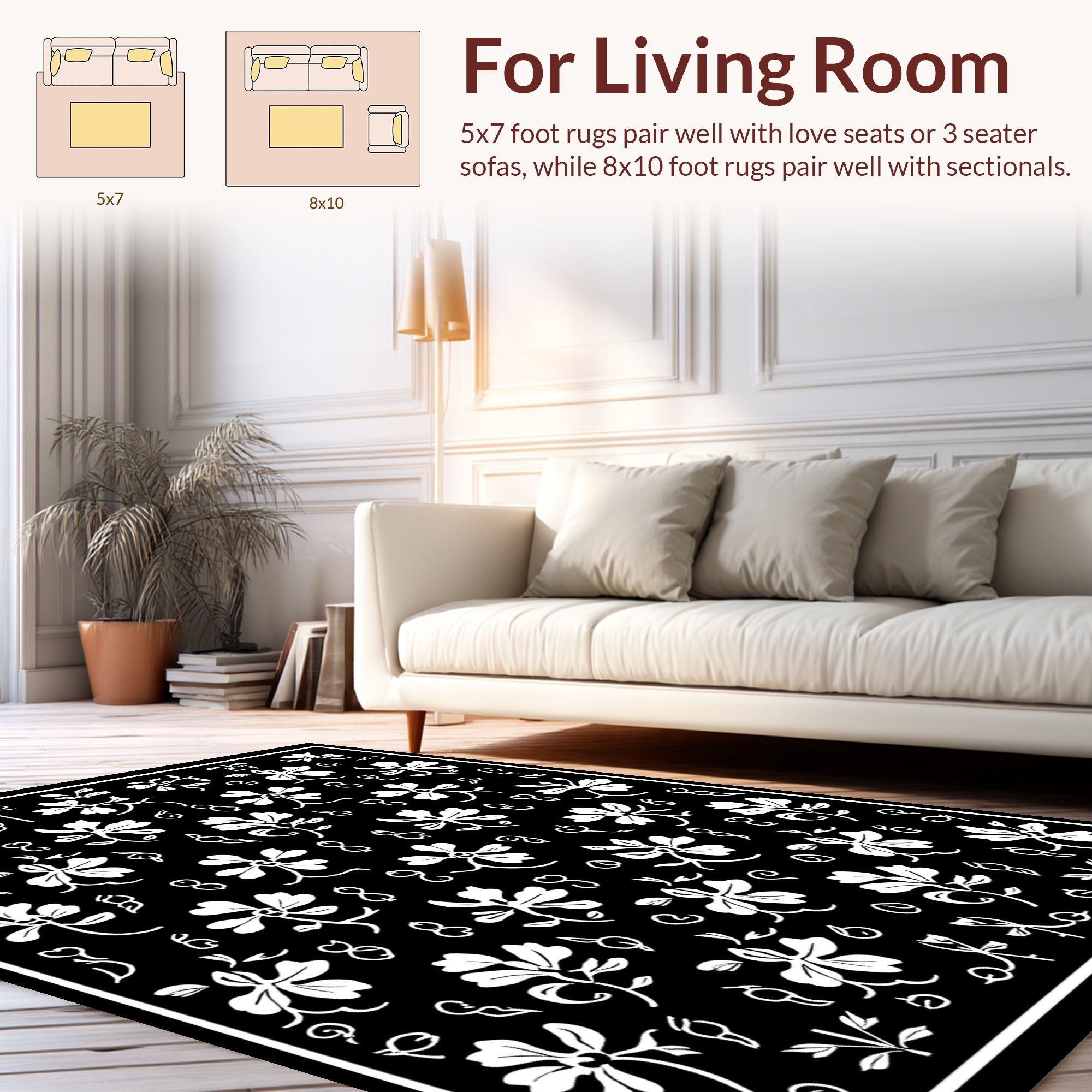 Floral Sprig Pattern With Swirl Accents Rug