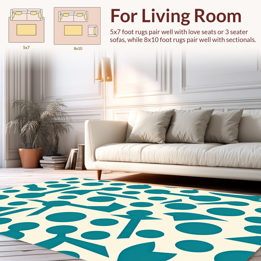 Teal Abstract Geometric Pattern Rug