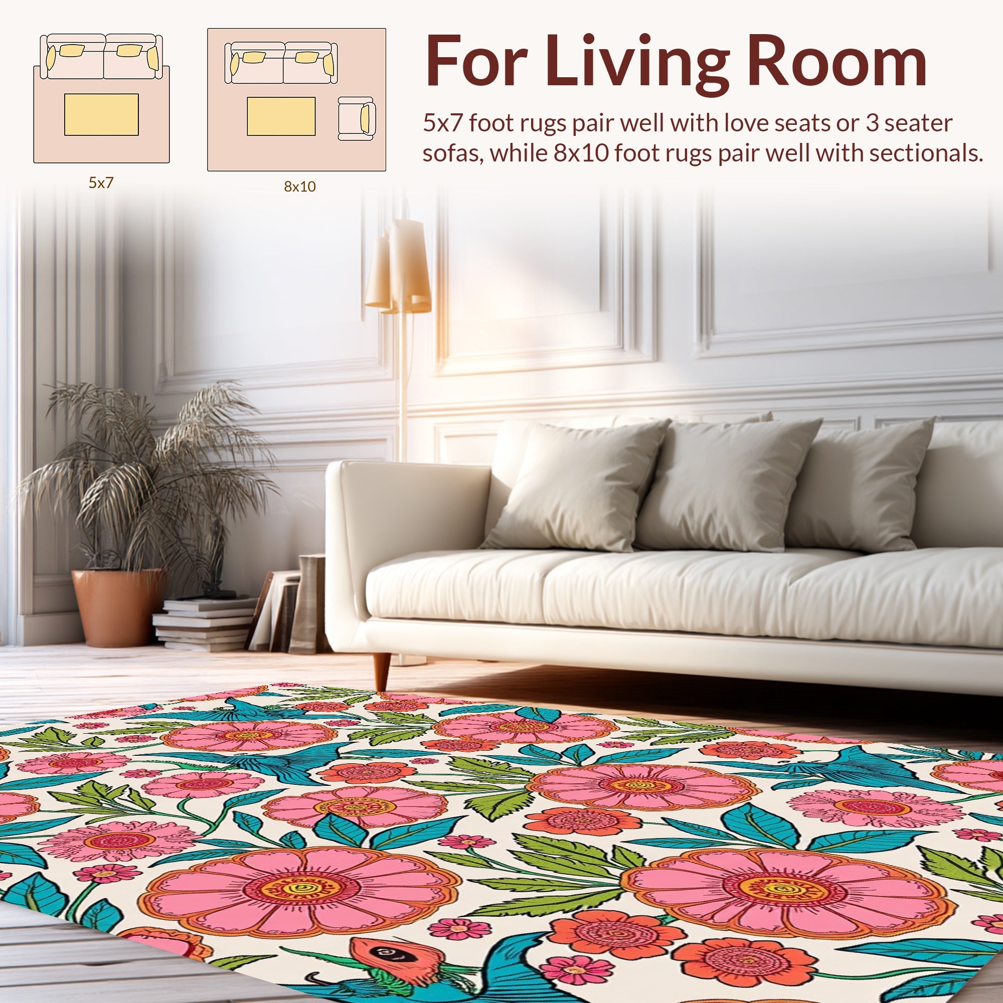 Pink Floral Bird Garden Pattern Rug