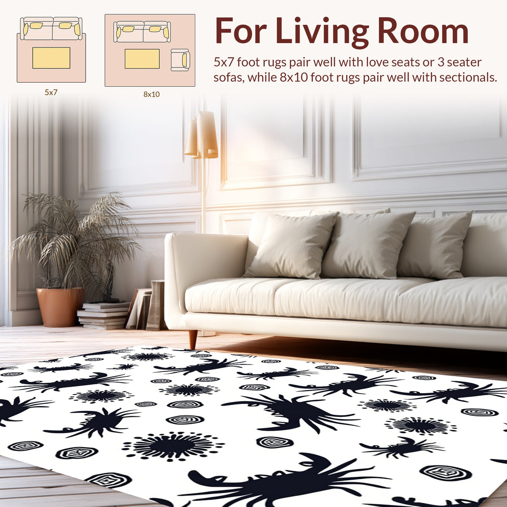 Whimsical Black Crab Pattern Rug