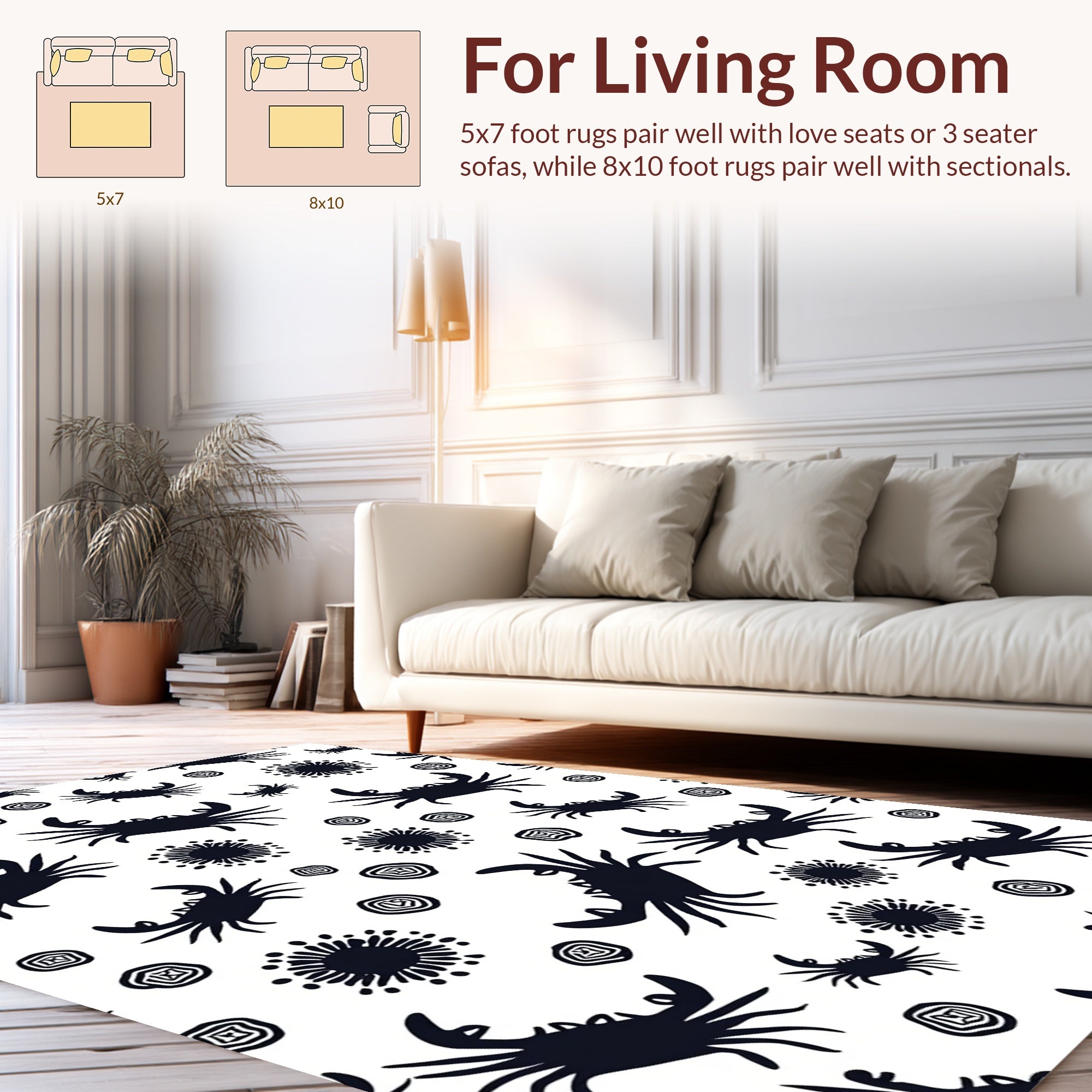 Whimsical Black Crab Pattern Rug