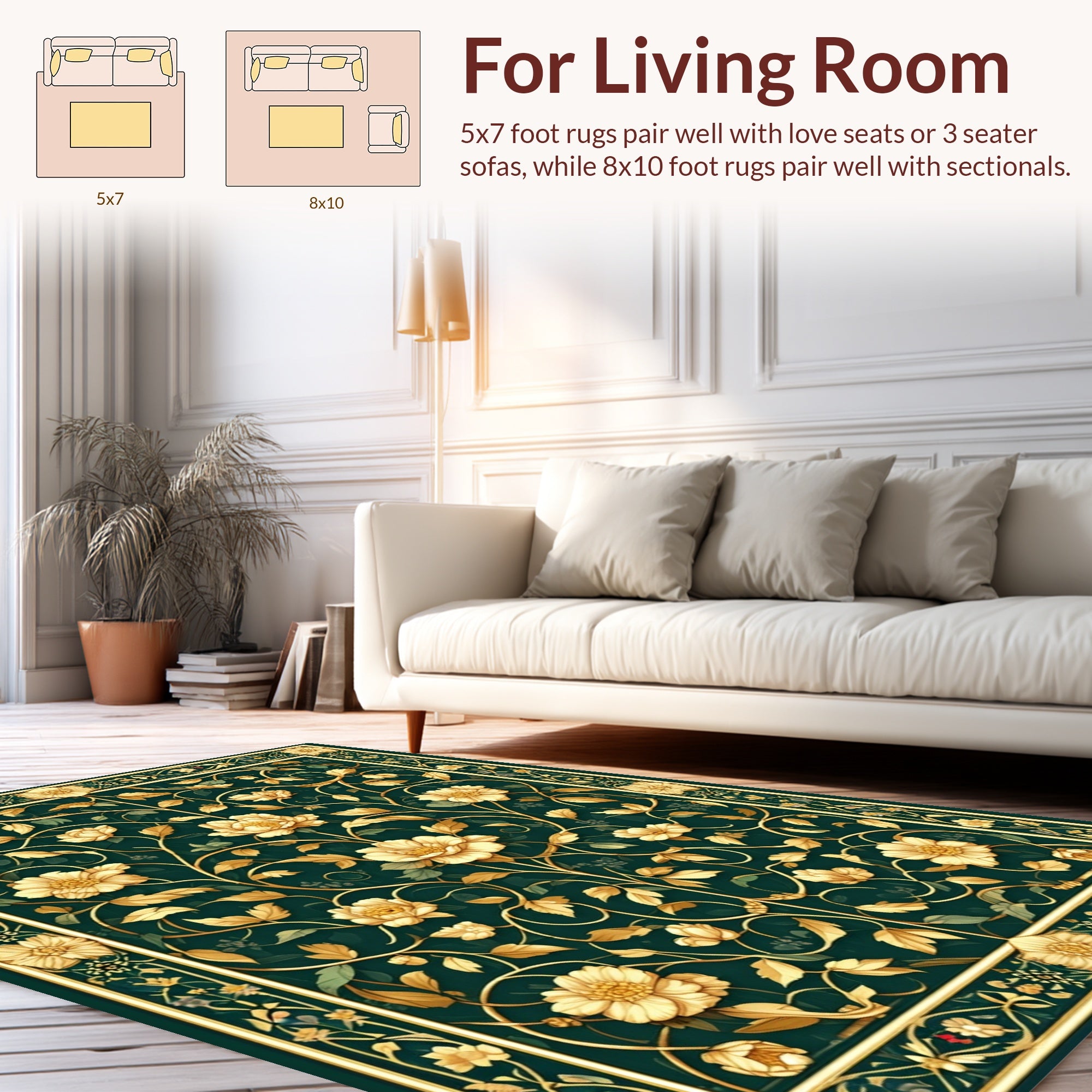 Elaborate Floral Vine Gold Pattern Rug