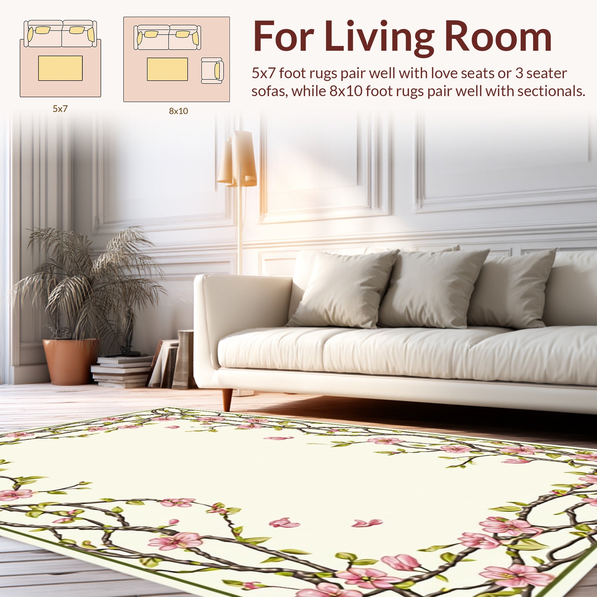 Pink Cherry Blossom Branch Border Rug