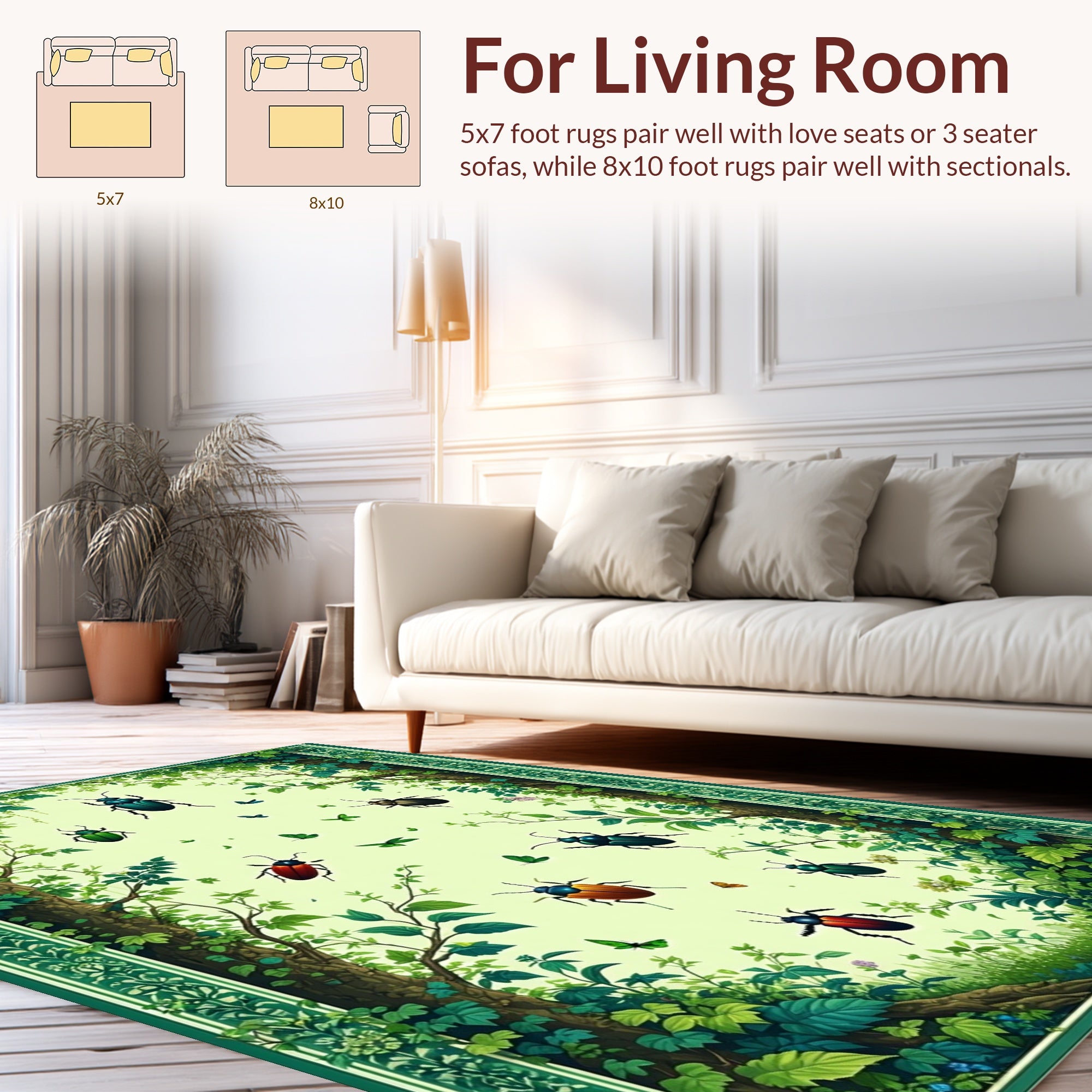 Verdant Bug Branch Nature Scene Rug
