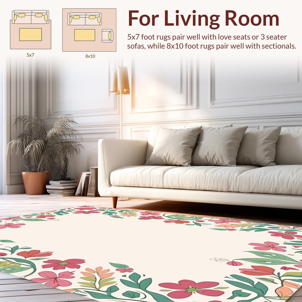 Whimsical Floral Border Design Rug