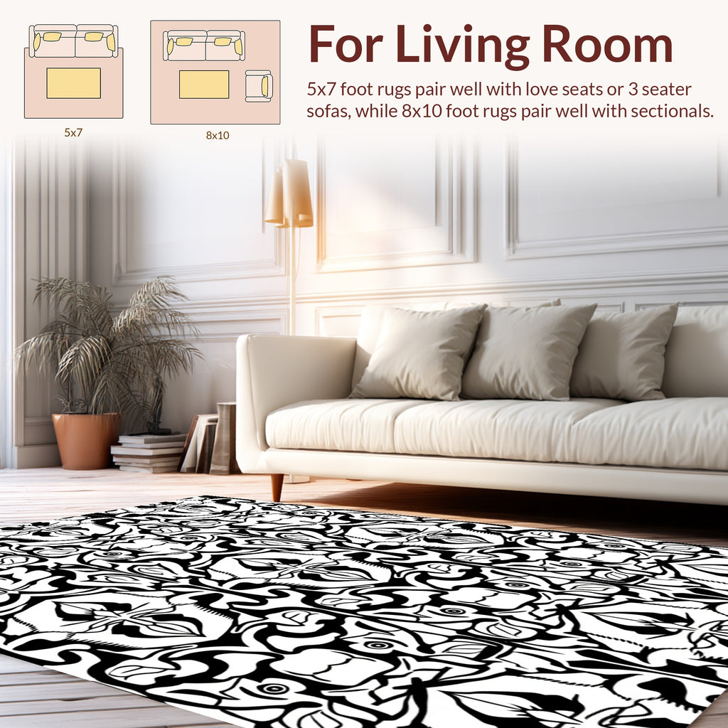 Bold Symmetric Black White Graphic Pattern Rug