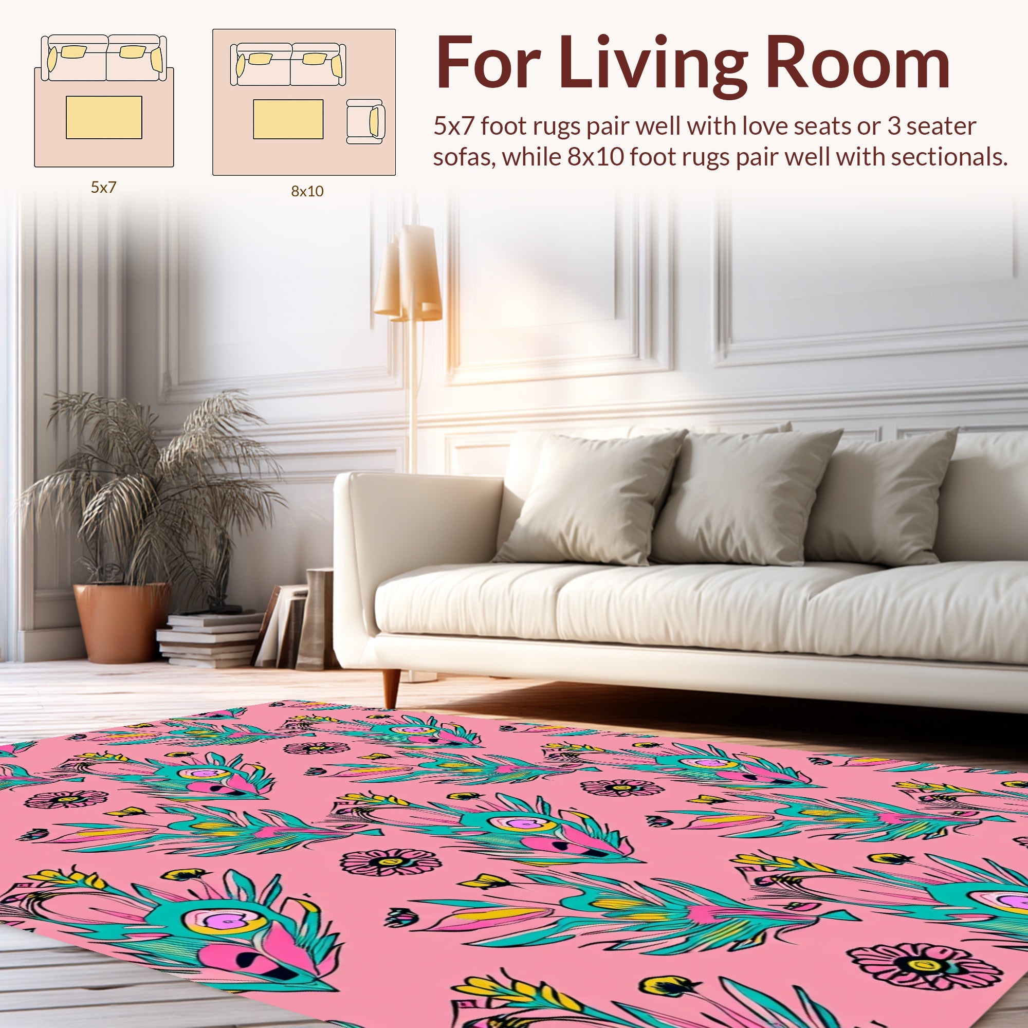Bold Floral And Feather Design Rug